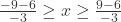 \frac{-9-6}{-3} \ge x \ge \frac{9-6}{-3}